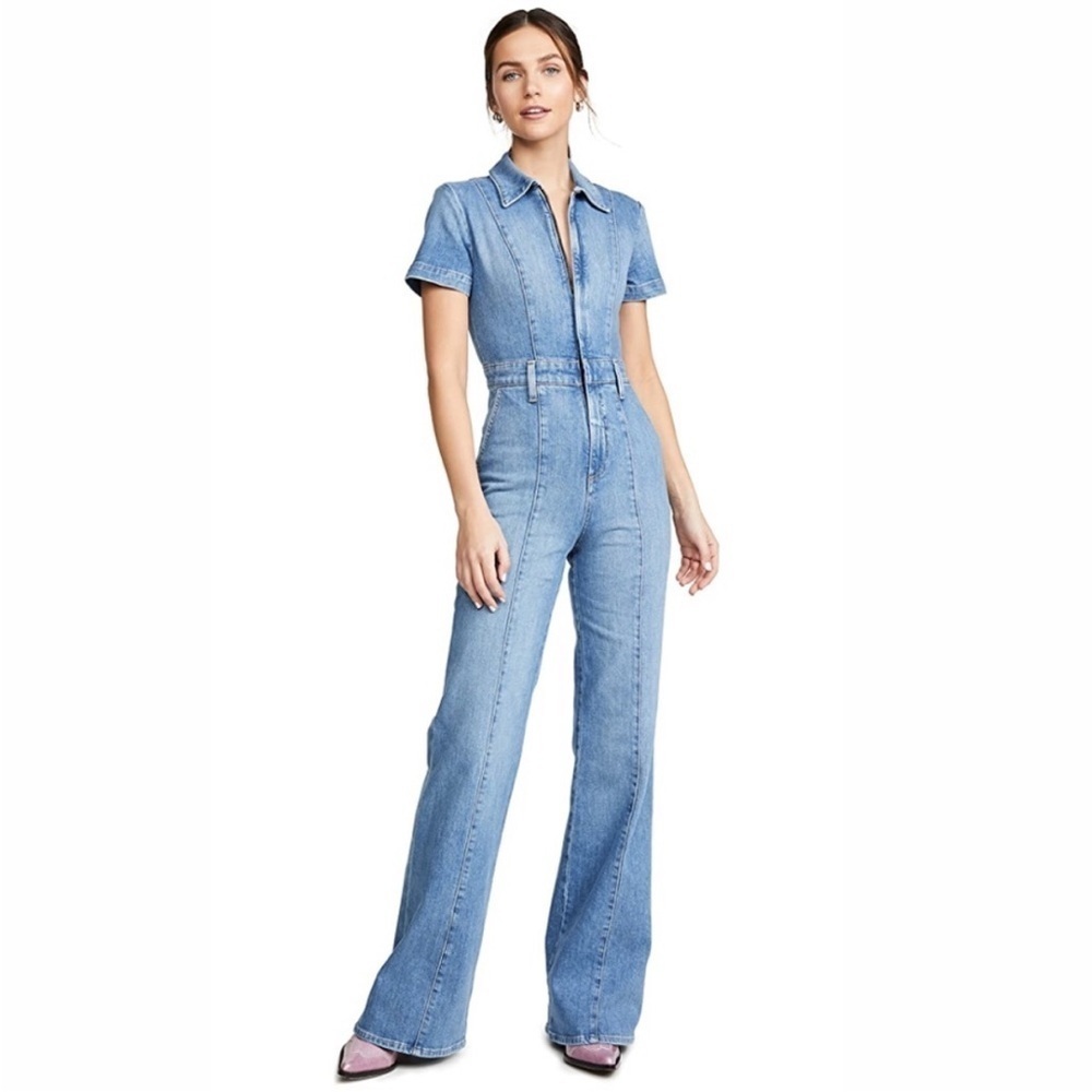 NWT Alive + Olivia Jumpsuit Gorgeous Wide Leg Zip Up Denim in Love Me Blue - Picture 9 of 16